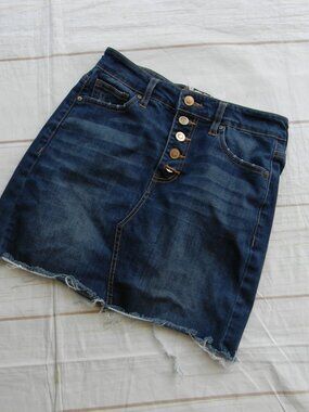 ALTAR'D STATE BUTTON FLY JEAN SKIRT UNFINISHED HEM SZ XS 14"LONG